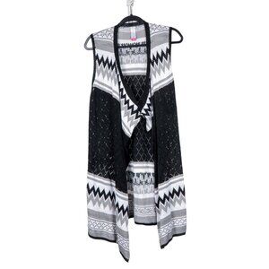 No Boundaries Cardigan Sweater L 11 13 Juniors Sleeveless Gray Black White Knit